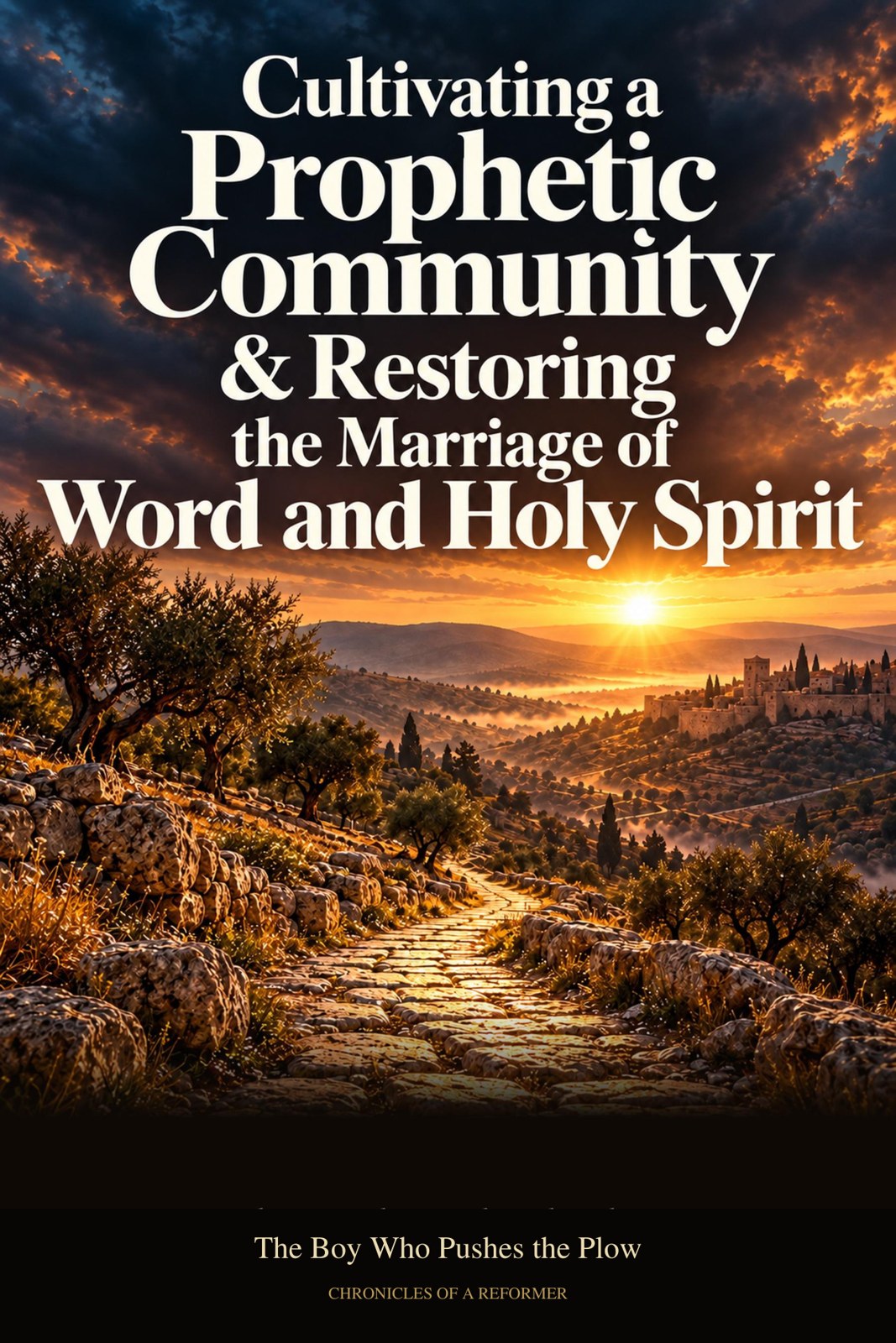 Cultivating a Prophetic Community book cover featuring an open Bible and a dove surrounded by golden fire above an ancient stone path